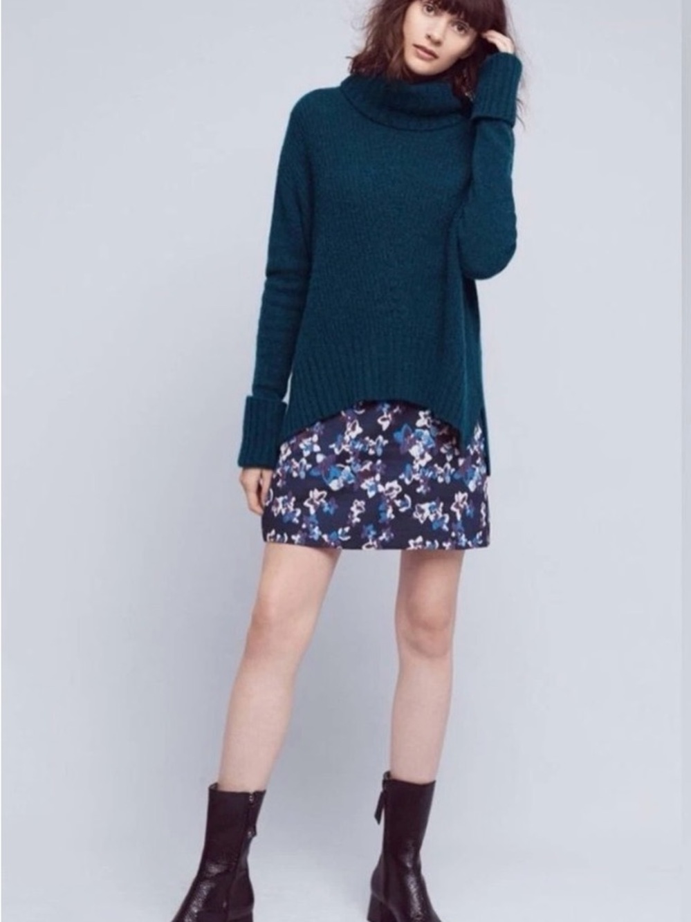 Moth Fireside Turtleneck Cable Knit Sweater in Teal